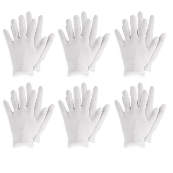 White Cotton Gloves Reusable Moisturizing Gloves for Hand Spa Serving Archival Cleaning Jewelry Silver Inspection 6 Pairs White One_Size