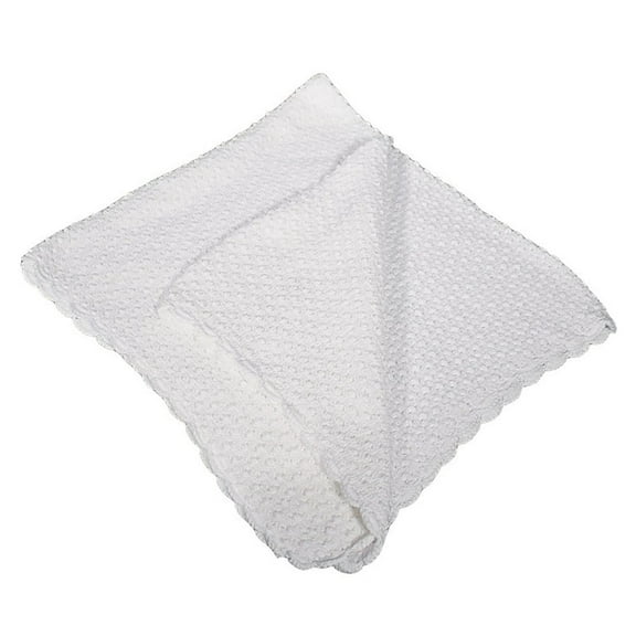 Little Things Mean a Lot Fancy Breathable Hand Crochet 100% Cotton Christening Shawl, Popcorn Pattern, Scalloped Edge, Pure White