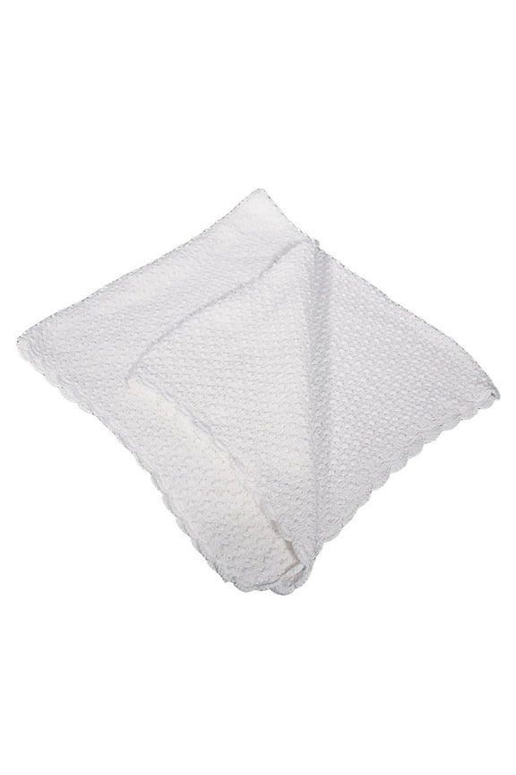 Fancy Breathable Hand Crochet 100% Cotton Christening Shawl, Popcorn Pattern, Scalloped Edge, Pure White