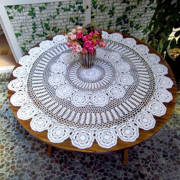 White Cotton Handmade Crochet Lace Tablecloth Doilies Table Overlay 35 Inch, White