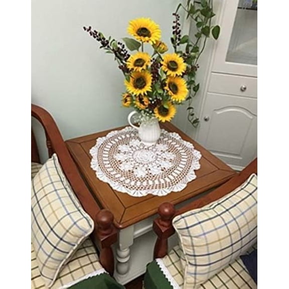 White Cotton Handmade Crochet Lace Tablecloth Doilies Table Overlay,Round,19 Inch,2PCS