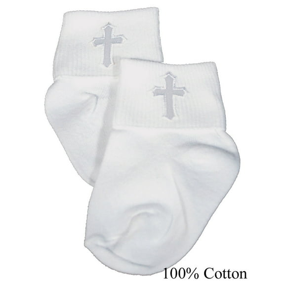 White Cotton OR Nylon Anklet Sock with Embroidered Cross