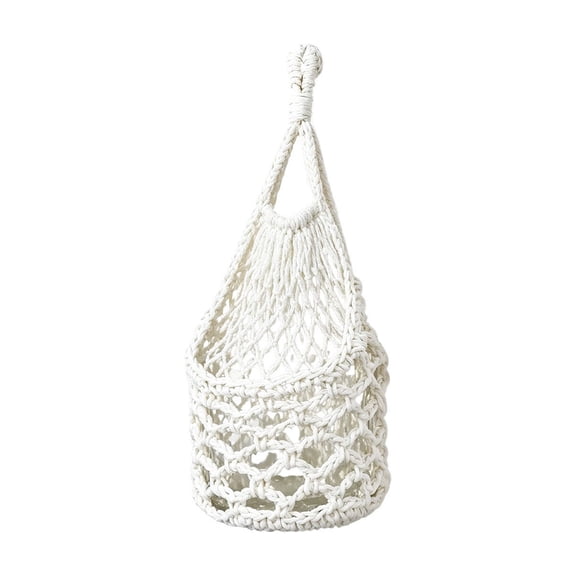 White Cotton Rope Hanging Fruit Basket Handmade Wall Mount Storage Net For Kitchen Vegetable Garlic Potato Organizer