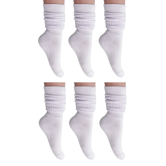 White Cotton Slouch Socks for Women Shoe Size 5-10 6 Pairs