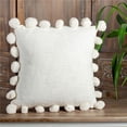 thumbnail image 1 of White Cotton Slub with Pom Poms Cushion Cover, 1 of 1
