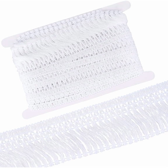White Cotton Tassel Trim 5 Yards x 6cm Wide Boho Macrame Tassel Ribbon Fibre Fringe Trim Lace Edging Trimmings for DIY Sewing Crafts Clothes Curtain Blanket Embellishments Home Decorations
