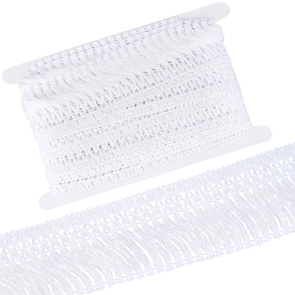 White Cotton Tassel Trim 5 Yards x 6cm Wide Boho Macrame Tassel Ribbon Fibre Fringe Trim Lace Edging Trimmings for DIY Sewing Crafts Clothes Curtain