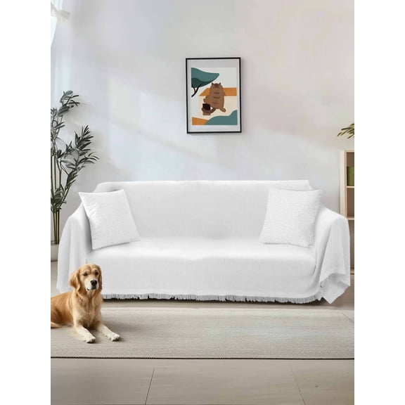 White Couch Cover, Modern Minimalist Pure Soild Color Oversized Sofa Cover Blanket for 3 Cushion Couch,Sectional Sofa Slipcover Furniture Protector for Living Room Bedroom 71''x150''