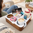 White Couch Cup Holder Tray with Silicone Snack and Drink Organizer for ...