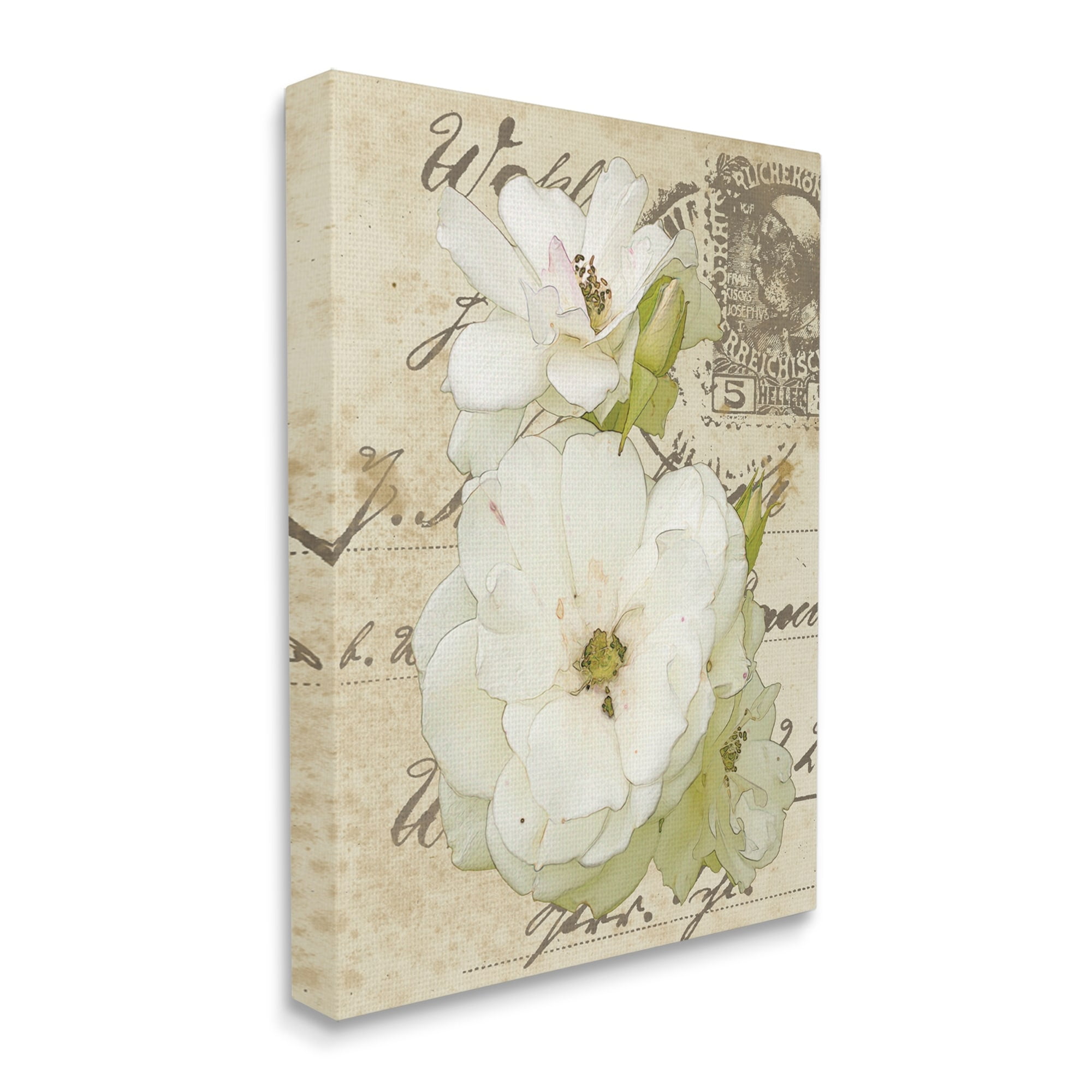 Stupell Industries White Country Florals over Vintage Postal Card,24 x 30,Designed by Alonzo Saunders