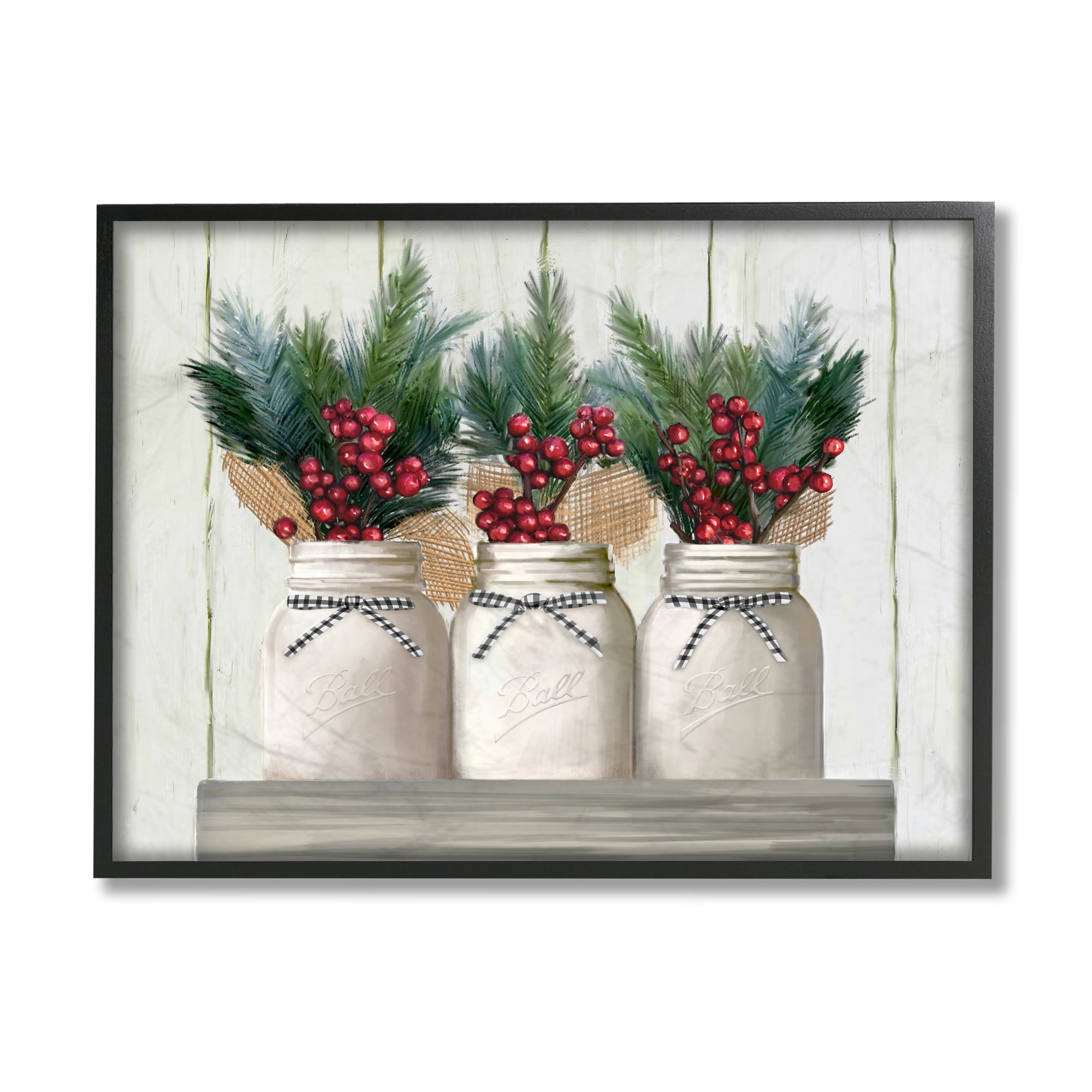 White Country Jars with Christmas Berry Bouquets Black 16 in x 20 in Framed Painting Art Print, by Stupell Home Décor