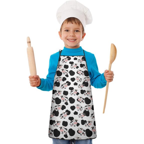 White Cow Black Cloud Pattern Kids Aprons for Girls and Boys,Adjustable Neck Strap Toddler Aprons for Kids Cooking Baking