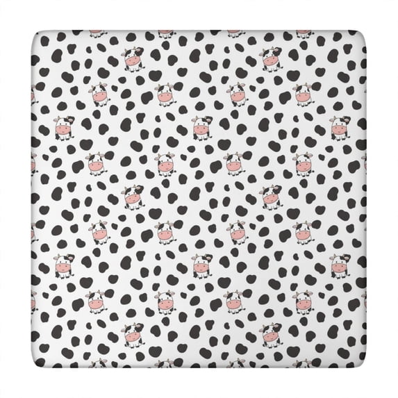 White Cow Black Dot Pattern Square Fitted Tablecloth with Elastic Edge,Square Table Cover,Washable Elastic Table Cover for Home Kitchen Party Decor 34"x34"