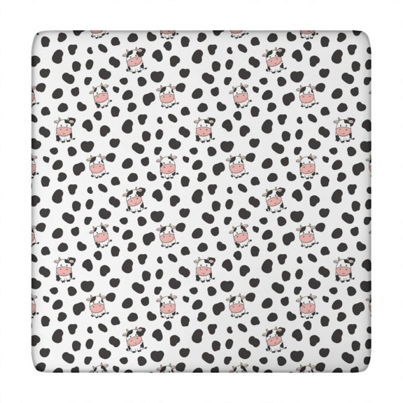 White Cow Black Dot Pattern Square Fitted Tablecloth with Elastic Edge,Square Table Cover,Washable Elastic Table Cover for Home Kitchen Party Decor 34"x34"