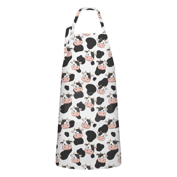 White Cow Black Shape Pattern Apron-Garden Aprons for Women with Pockets-Cotton Linen Waterproof Kitchen Cooking Gardening Aprons Adjustable for Kitchen,Cooking,BBQ and Salon 33x27 Inch