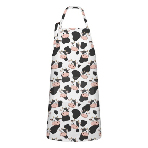 White Cow Black Shape Pattern Apron-Garden Aprons for Women with Pockets-Cotton Linen Waterproof Kitchen Cooking Gardening Aprons Adjustable for Kitchen,Cooking,BBQ and Salon 33x27 Inch