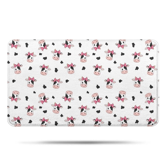 White Cow Black Spot Bow Pattern Bathroom Rugs Mat,Non Slip Microfiber Bathroom Rug,Rubber Backing,Soft Bathroom Mats for Bathroom Floor,Tub and Shower,17x30in(43x75cm)