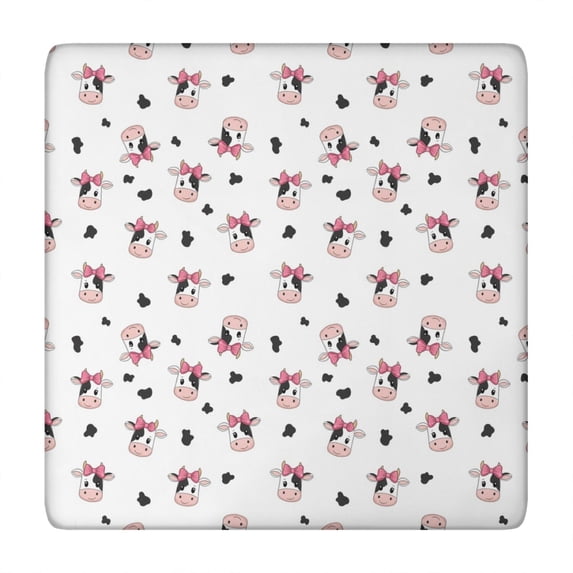 White Cow Black Spot Bow Pattern Square Fitted Tablecloth with Elastic Edge,Square Table Cover,Washable Elastic Table Cover for Home Kitchen Party Decor 34"x34"