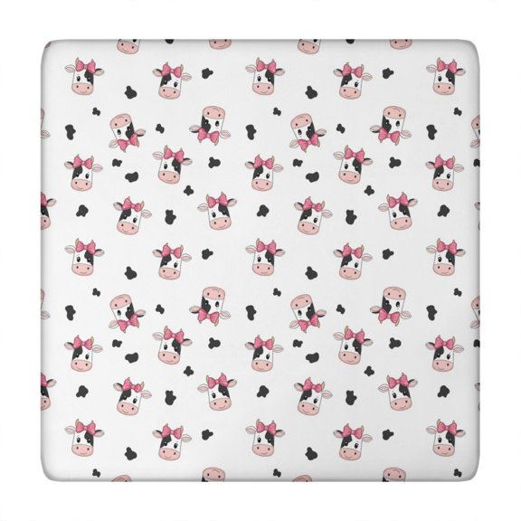 White Cow Black Spot Bow Pattern Square Fitted Tablecloth with Elastic Edge,Square Table Cover,Washable Elastic Table Cover for Home Kitchen Party Decor 34"x34"