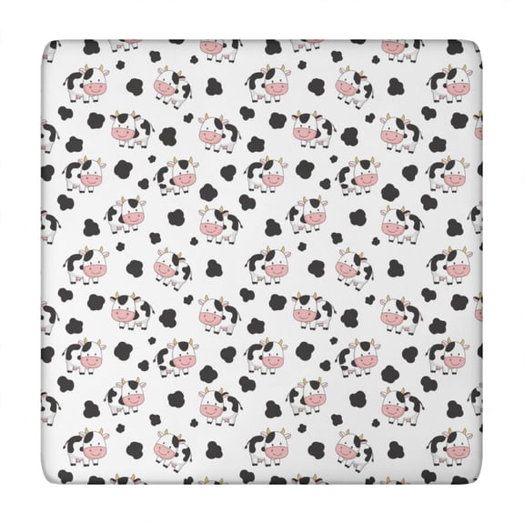White Cow Black Spot Couple Pattern Square Fitted Tablecloth with Elastic Edge,Square Table Cover,Washable Elastic Table Cover for Home Kitchen Party Decor 34"x34"