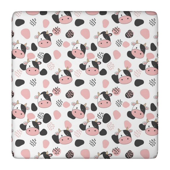 White Cow Black Spot Geometric Pattern Square Fitted Tablecloth with Elastic Edge,Square Table Cover,Washable Elastic Table Cover for Home Kitchen Party Decor 36"x36"