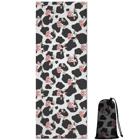 White Cow Black Spot Pattern Hot Yoga Mat Towel Non Slip for Hot Yoga - Quick-Drying Yoga Mat Cover with 4 Corner Pockets with Travel Bag - Hot Yoga Towel Non Slip Grip Moisture Wicking Sweat 70"x26"