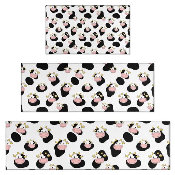 White Cow Black Spot Pattern Kitchen Rugs Sets Of 3,Kitchen Runner Rugs Non Skid Washable,Decorative Kitchen Floor Mats for Kitchen,Sink,Laundry,17"x30"+ 17"x47" + 17"x59"