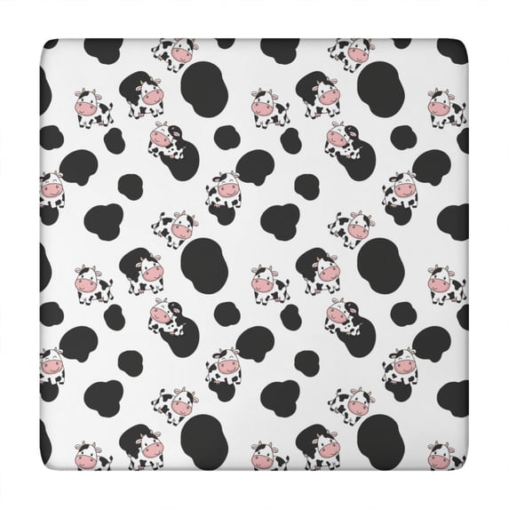White Cow Black Spot Pattern Square Fitted Tablecloth with Elastic Edge,Square Table Cover,Washable Elastic Table Cover for Home Kitchen Party Decor 34"x34"