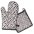 thumbnail image 1 of White Cow Bow Pattern Kitchen Oven Mitt and Pot Holder Sets 2 Pcs for Baking, Cooking and Grilling, Heat Resistant Up To 392 °F, 1 of 7