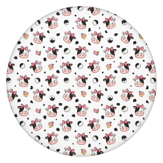 White Cow Bow Pattern Round Fitted Tablecloth with Elastic Edge,Dining Table Cover Waterproof,Outdoor Round Tablecloth for Camping,Dining,Indoor and Outdoor