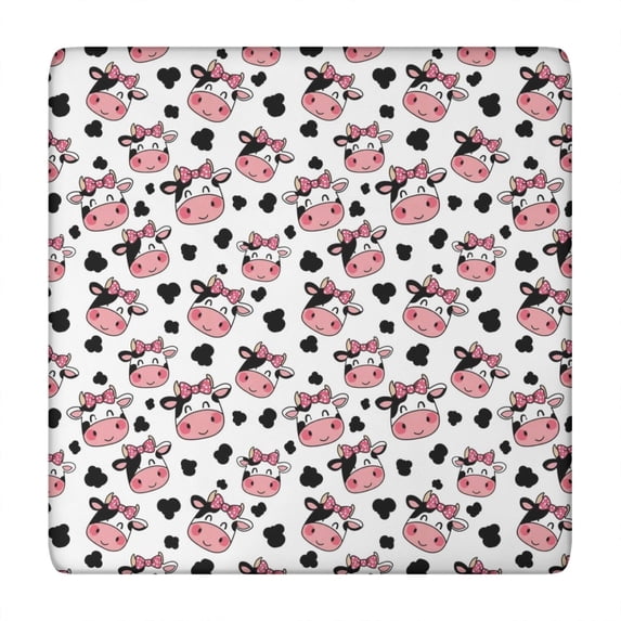 White Cow Bow Pattern Square Fitted Tablecloth with Elastic Edge,Square Table Cover,Washable Elastic Table Cover for Home Kitchen Party Decor 34in(86cm)
