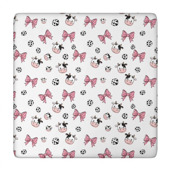 White Cow Bow Pattern Square Fitted Tablecloth with Elastic Edge,Square Table Cover,Washable Elastic Table Cover for Home Kitchen Party Decor 34"x34"