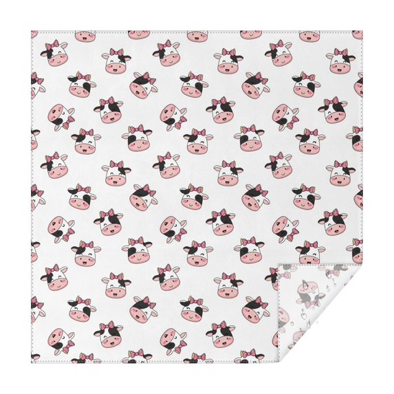 White Cow Bow Pattern Square Tablecloth,Waterproof Square Table Cover,Wipeable Spillproof Washable Table Cover for Home Kitchen Party Decor 42"X42"(107x107cm)