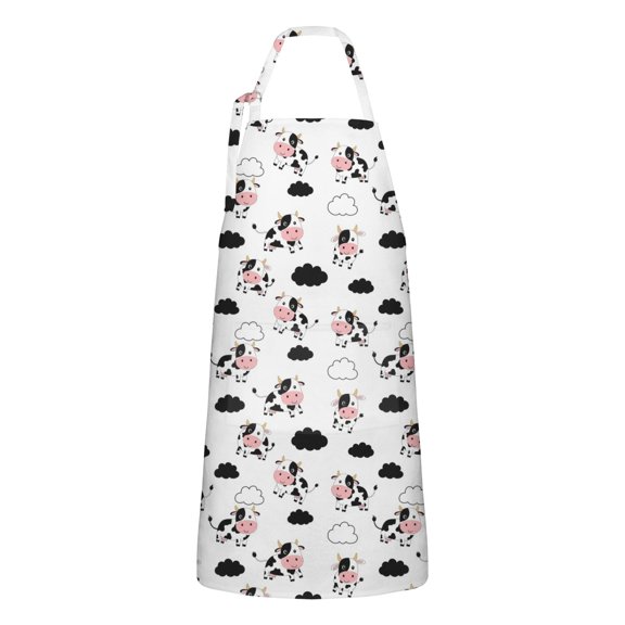 White Cow Cloud Pattern Apron-Garden Aprons for Women with Pockets-Cotton Linen Waterproof Kitchen Cooking Gardening Aprons Adjustable for Kitchen,Cooking,BBQ and Salon 33x27 Inch