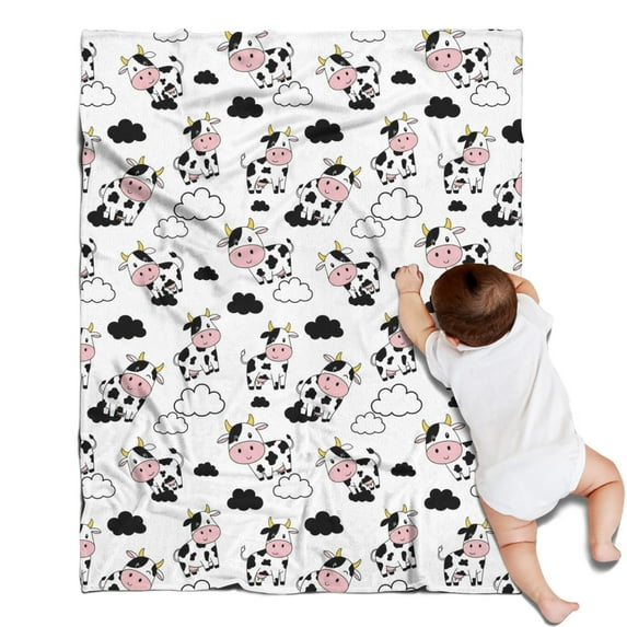 White Cow Cloud Pattern Blanket,Comfortable Soft Flannel Throw Blanket,All Season,Warm Lightweight Blankets for Sofa Bed Couch Living Room Chair,30"x40"