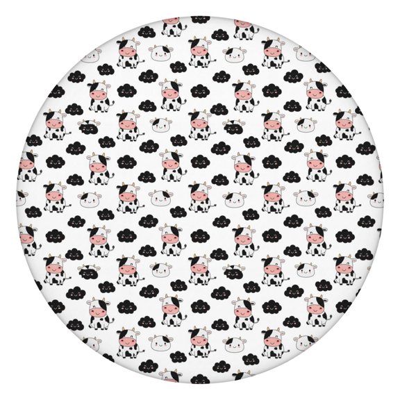 White Cow Cloud Pattern Round Fitted Tablecloth with Elastic Edge,Dining Table Cover Waterproof,Outdoor Round Tablecloth for Camping,Dining,Indoor and Outdoor