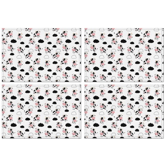White Cow Cloud Pattern Summer Placemats Table Placemats Set Of 4-Linen Kitchen Washable Placemats Table Mats 11.8"x17.7" Non-Slip Heat Resistant