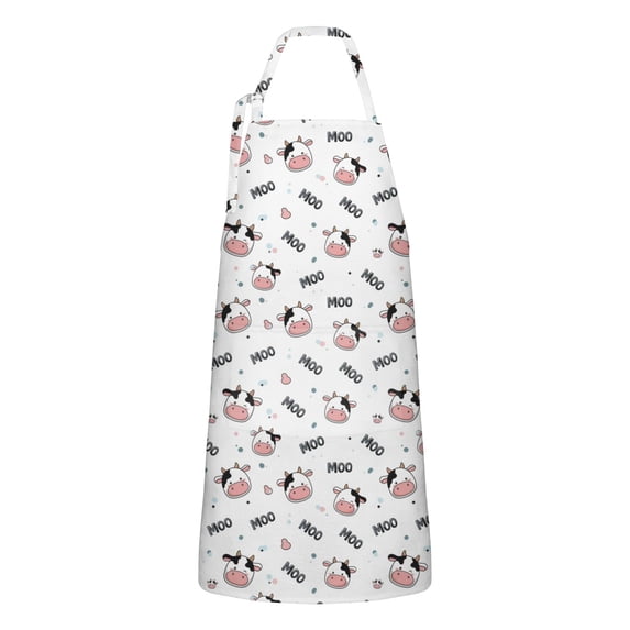White Cow Colorful Moo Pattern Apron-Garden Aprons for Women with Pockets-Cotton Linen Waterproof Kitchen Cooking Gardening Aprons Adjustable for Kitchen,Cooking,BBQ and Salon 33x27 Inch