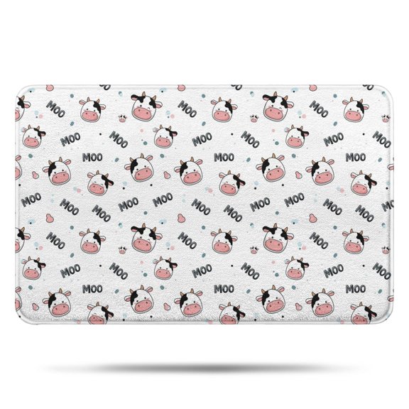 White Cow Colorful Moo Pattern Bathroom Rugs Mat,Non Slip Microfiber Bathroom Rug,Rubber Backing,Soft Bathroom Mats for Bathroom Floor,Tub and Shower,17x27in(43x68cm)