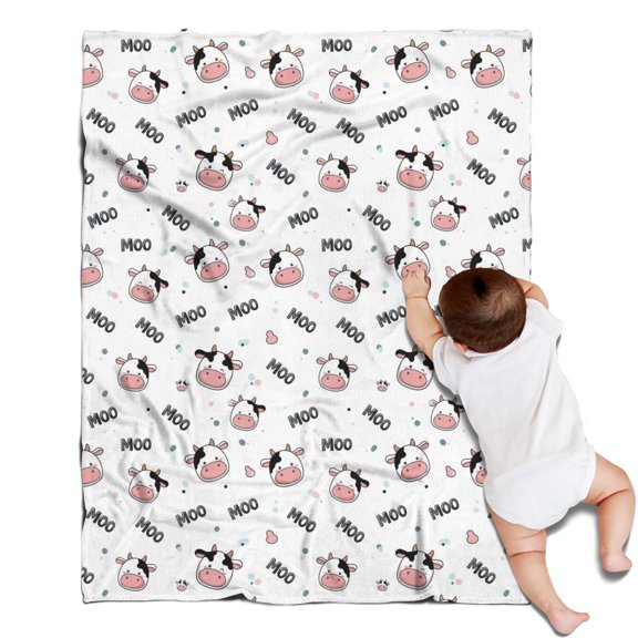 White Cow Colorful Moo Pattern Blanket,Comfortable Soft Flannel Throw Blanket,All Season,Warm Lightweight Blankets for Sofa Bed Couch Living Room Chair,30"x40"