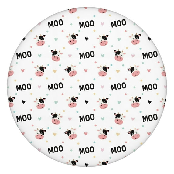 White Cow Colorful Moo Pattern Round Fitted Tablecloth with Elastic Edge,Dining Table Cover Waterproof,Outdoor Round Tablecloth for Camping,Dining,Indoor and Outdoor