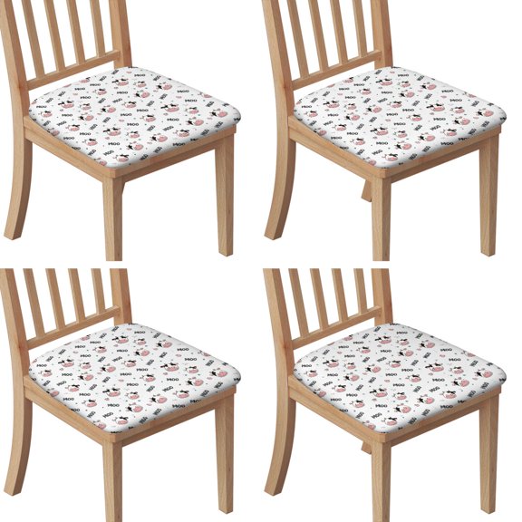 White Cow Colorful Moo Pattern Seat Covers for Dining Room Chairs Set Of 4,Stretch Printed Washable Chair Seat Cover with Elastic Ties and Button,Removable Waterproof Couch Cushion Covers