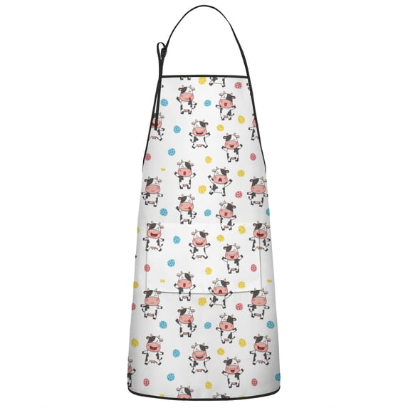 White Cow Colorful Pattern Apron-Garden Aprons for Women with Pockets-Cotton Linen Waterproof Kitchen Cooking Gardening Aprons Adjustable for Kitchen,Cooking,BBQ and Salon 33x27 Inch