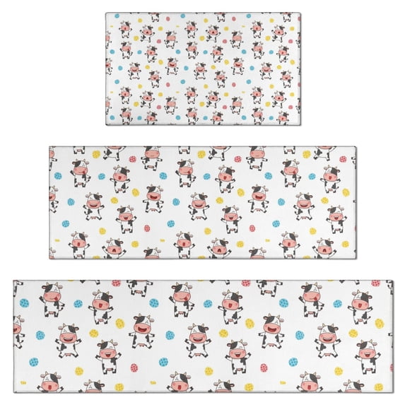 White Cow Colorful Pattern Kitchen Rugs Sets Of 3,Kitchen Runner Rugs Non Skid Washable,Decorative Kitchen Floor Mats for Kitchen,Sink,Laundry,17"x30"+ 17"x47" + 17"x59"