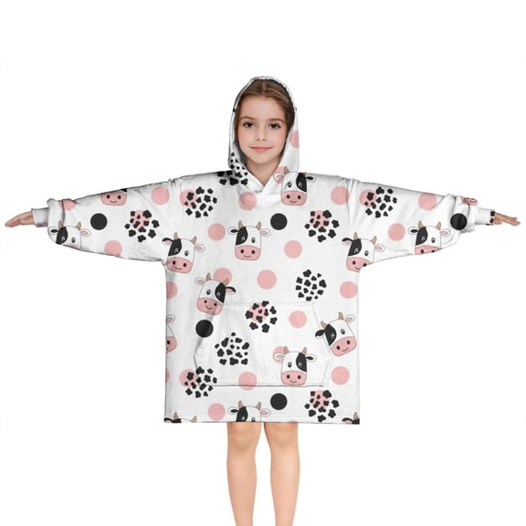 White Cow Dot Pattern Blanket Hoodies for Kids 6-13YR Oversize Wearable Blanket Hoodies for Boys Girls Teens