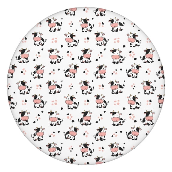 White Cow Dot Pattern Round Fitted Tablecloth with Elastic Edge,Dining Table Cover Waterproof,Outdoor Round Tablecloth for Camping,Dining,Indoor and Outdoor
