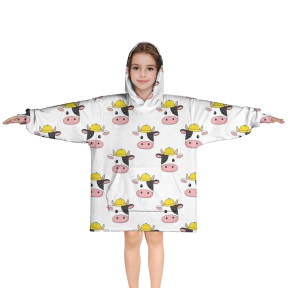 White Cow Engineer Pattern Blanket Hoodies for Kids 6-13YR Oversize Wearable Blanket Hoodies for Boys Girls Teens