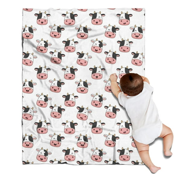 White Cow Face Pattern Blanket,Comfortable Soft Flannel Throw Blanket,All Season,Warm Lightweight Blankets for Sofa Bed Couch Living Room Chair,30"x40"