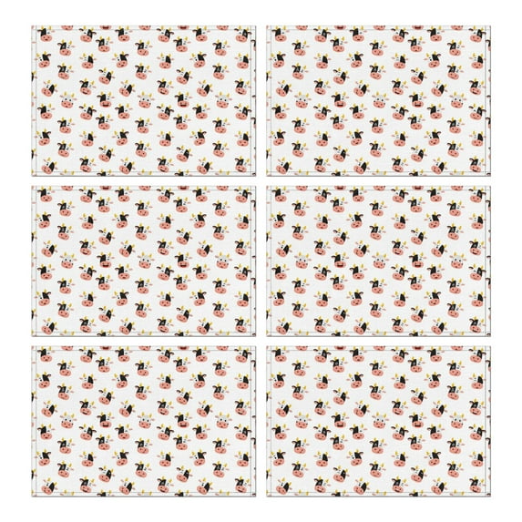 White Cow Face Pattern Summer Placemats Table Placemats Set Of 6-Linen Kitchen Washable Placemats Table Mats 11.8"x17.7" Non-Slip Heat Resistant