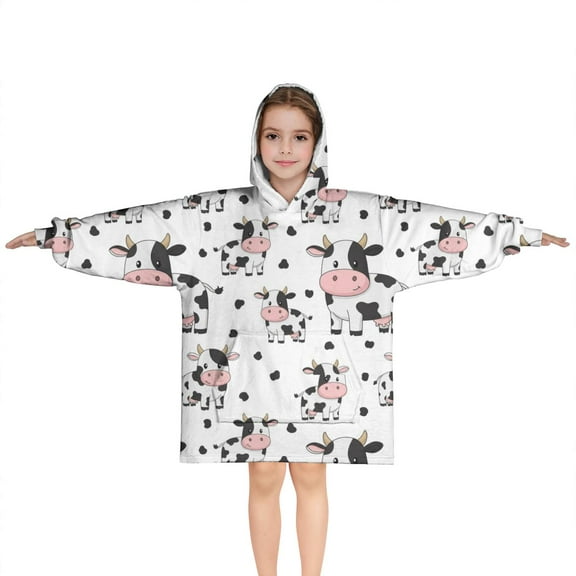 White Cow Family Spot Pattern Blanket Hoodies for Kids 6-13YR Oversize Wearable Blanket Hoodies for Boys Girls Teens